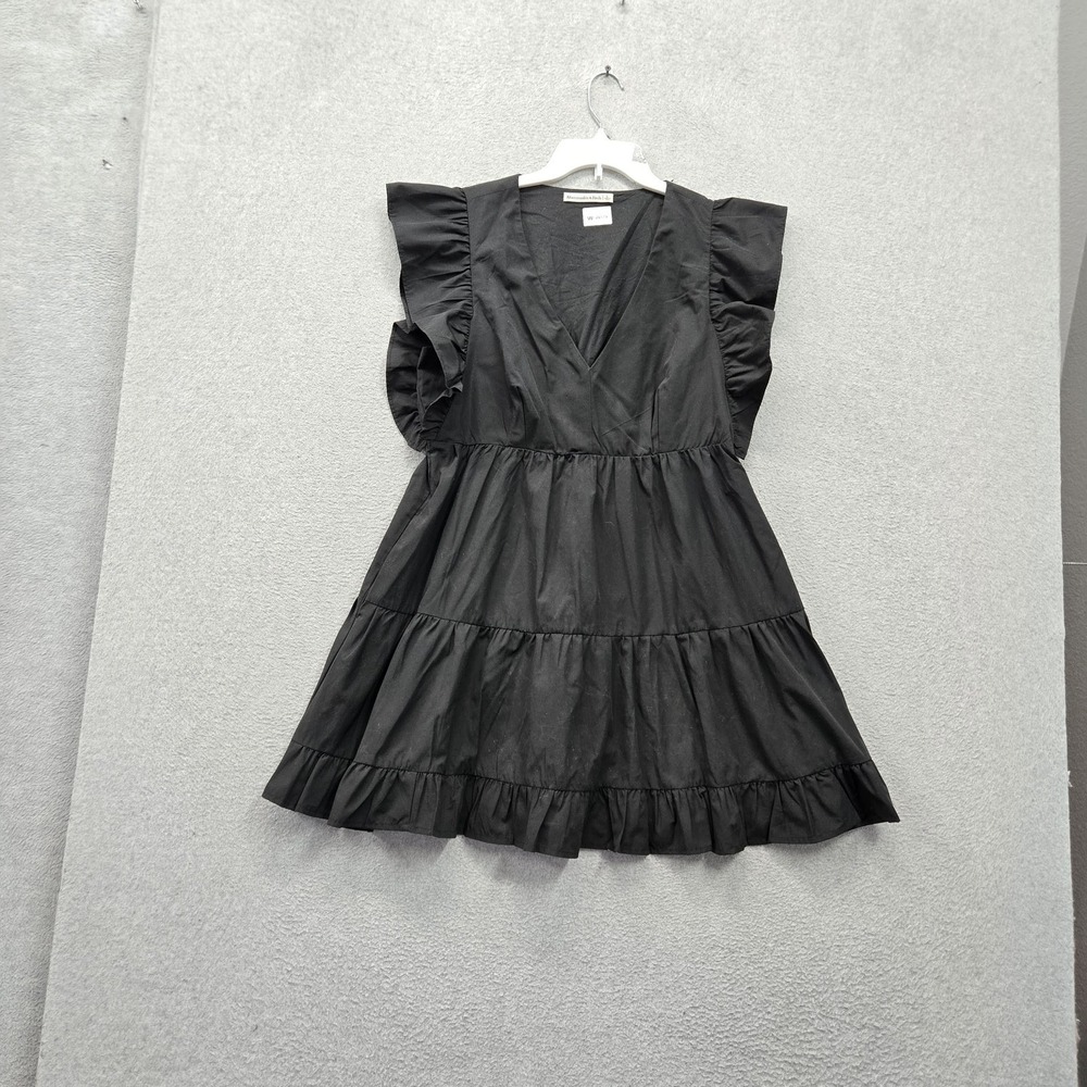 Abercrombie & Fitch Women Dress L Black Mini A Line Ruffle Flutter Sleeve Tiered